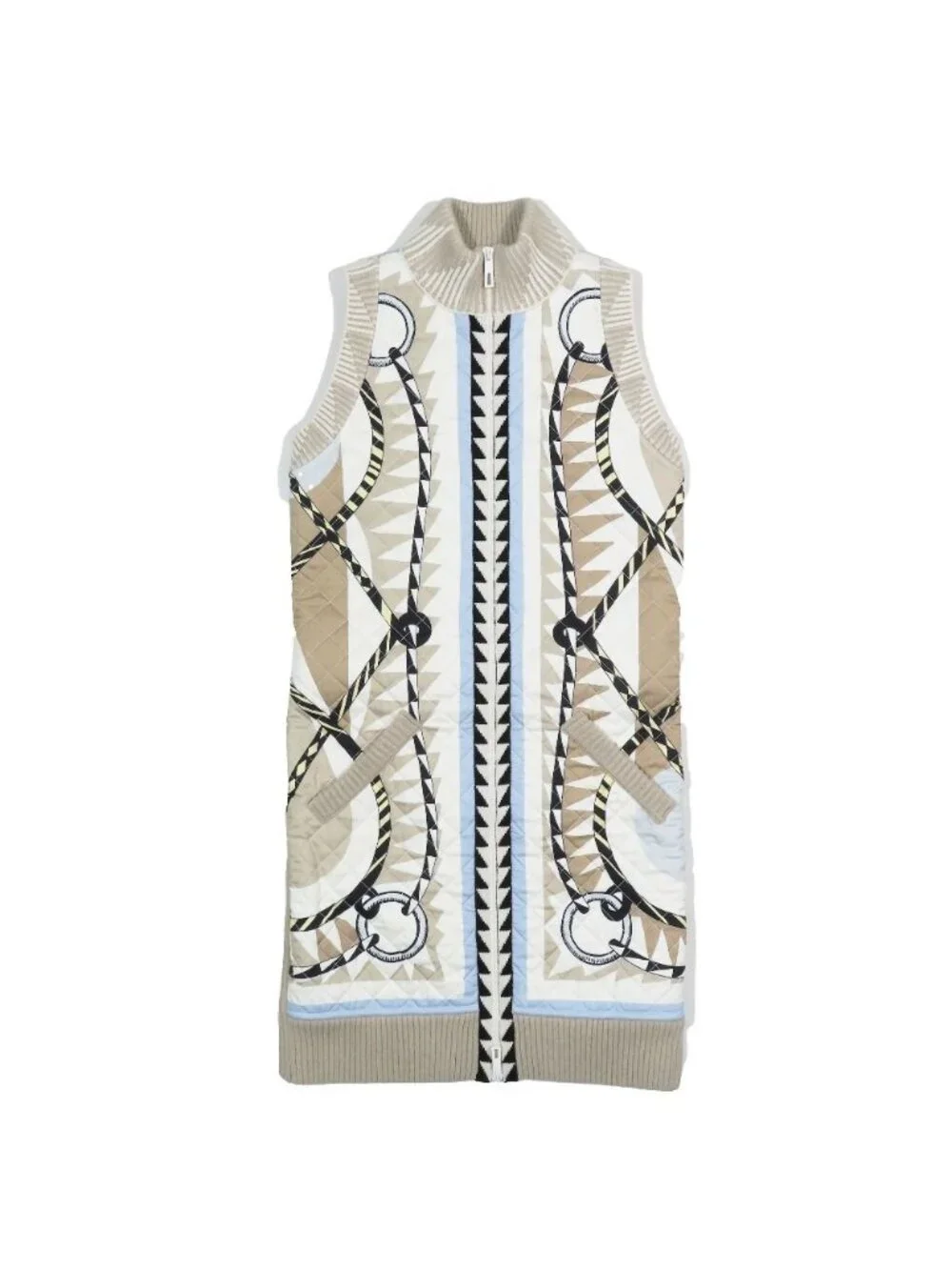 Hermes Twill Rene Cassil Scarf Print Knit Contrast Quilted Long Down Jacket - Picture 2 of 11